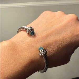 Designer inspired! Elegant Silver and Gold Bracelet with Blue Accents